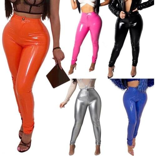 Women Latex Faux Pu Leather Pants Trousers Push Up High Waist Skinny Pants Pencil Fall Winter Solid Color Sexy Pants Female