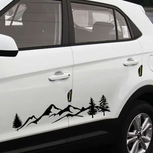 652F For SUV RV Camper Offroad 1pc 100cm Black/White Tree Mountain Car Decor PET Reflective Forest Car Sticker Decal