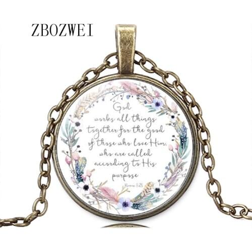 2018 God Works All Things Together for the Good of Those who Love Him Romans 8 28 Bible Verse Necklace Christian Jewelry Gift