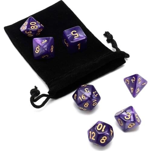 7pcs/set D4 - D20 Dices Black Pearlescent Polyhedral Dices With Bag Set For RPG Party Bar Poker Interesting Role Playing Games T