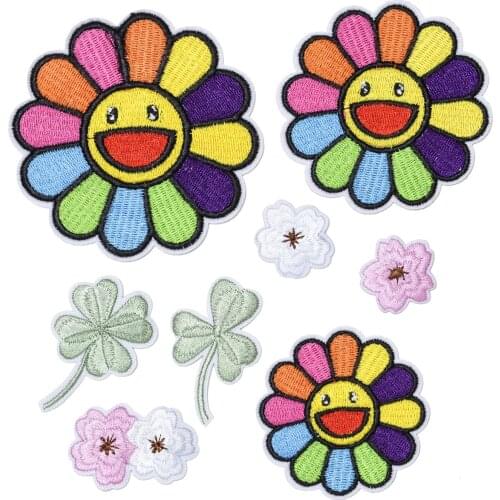 Sun flowers Smiley Series For Clothes DIY Ironing on Embroidered Patches For Hat Jeans Sticker Sew-on Patch Applique Badge