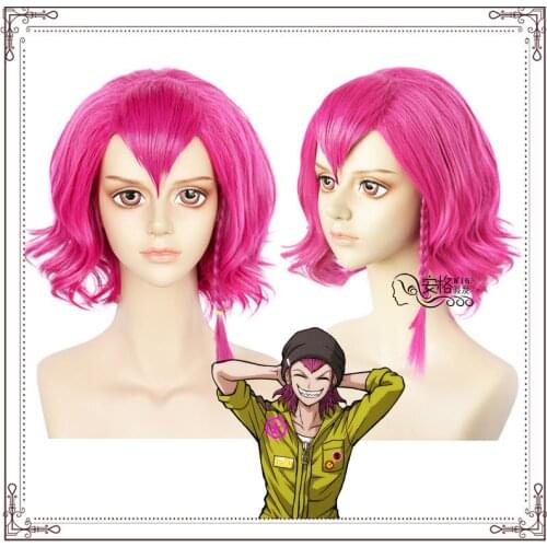 Anime Danganronpa V3 Kazuichi Souda Cosplay hairwear Style Short Shocking Pink Wig+Wig Cap