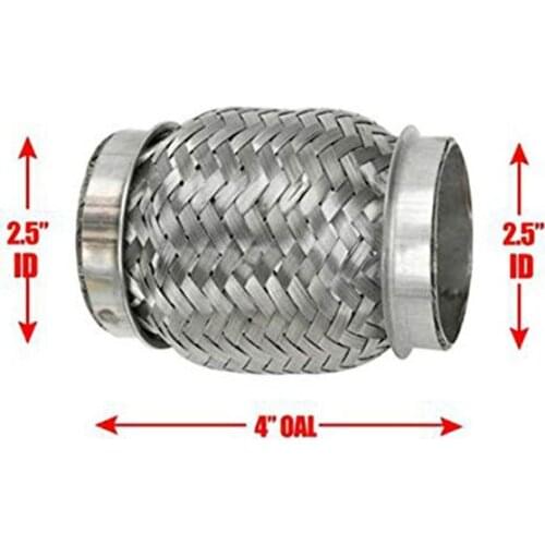 Car 2.5 Inch x 5 Inch Car Stainless Steel Exhaust Pipes Double Braided Flex Connector Ripple Sliver