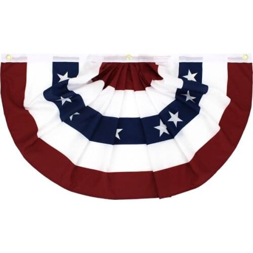 Xiangying 1.5x3 ft printed stripes stars USA Pleated Fan bunting Half Banner flag for july 4th independence day decoration
