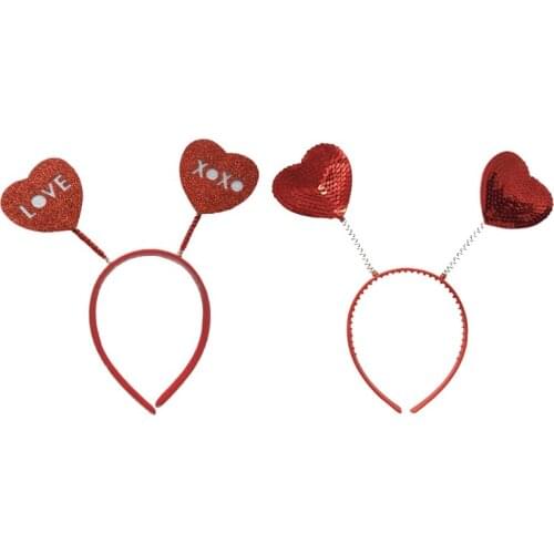 Valentines Day Headband Red Sequins Love Heart Head Boppers Antenna Hair Hoop Holiday Festival Costume Party Props