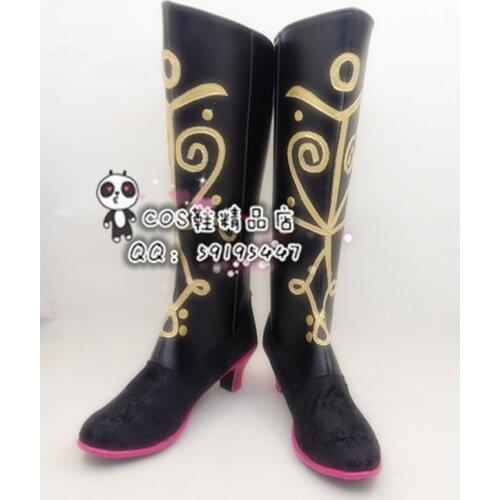 Snow Queen Princess Anna Black Girls Long Cosplay Boots Shoes X002
