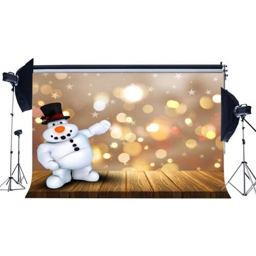 Photography Backdrop Xmas Bokeh Halos Glitter Sequins Snowman Vintage Wood Floor Seamless Merry Christmas Backdrops