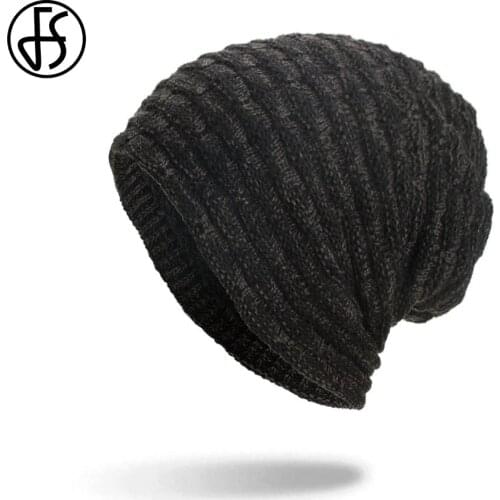 FS Winter Hats For Men Simple Striped Knitted Hat Warm Comfortable Skullies Beanies Bonnet Cap Women Winter Outdoor Accessories