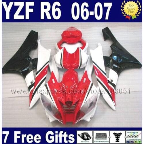 Custom free Injection molding moto Road fairings kit For YAMAHA YZF R6 2006 07 YZFR6 plastic 06 2007 red white black body fairi