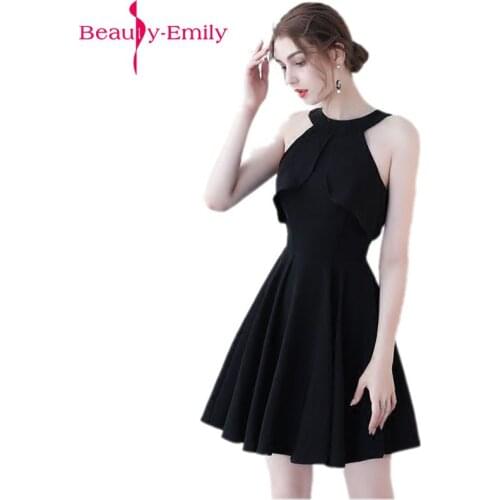 Beauty Emily Black Red A-Line Short Sexy Party Prom Dresses 2019 Homecoming Dresses O-Neck Sleeveless Formal Dresses