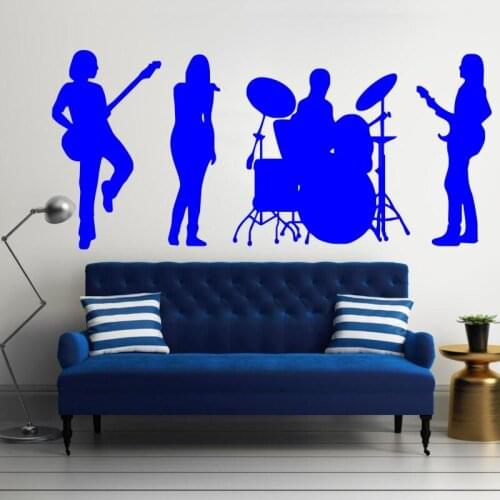 Muscis Band With Drums Silhouette Art Design Wall Mural Jazz Rock Pop Music Series Vinyl Wall Mural Home Fashion Decor DecalM-78
