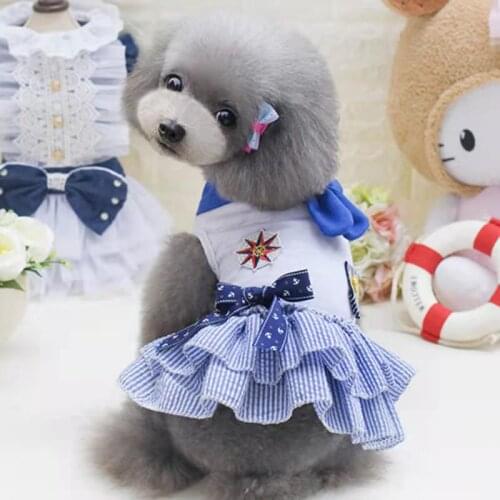 Dog clothes summer spring thin classic sailor pet short skirts for small dogs teddy french bulldog dog dresses vest
