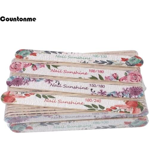 50Pcs/Lot Washable Wood Nail File 100/150/180/240 Nail Art File Flower Printed Thick Stick Manicure Buffer Block Salon Tool