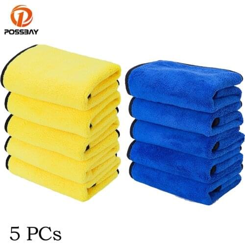 5Pcs 30x30CM Car Wash Towel Yellow/Blue 500GSM Microfiber Home Cleaning Cloth Hemming Care Cloth Detailing Soft Wash Towel