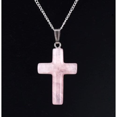 Carnelian Rose quartzs Green aventurine Opal Point 1.6" Cross Pendant Stone Silve-color Necklace Healing Chakra Reiki Free Pouch