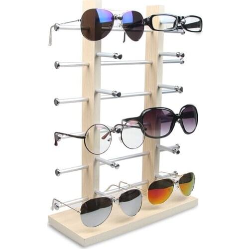 12 Pairs of Oak Color Bar Sunglass Display Stand Rack Eyeglass Holder Eyeweawr Storage Organizer Glasses Jewelry Cases & Display