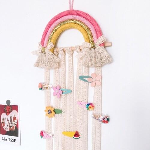 Kawaii Girls Room Decor Handmade Rainbow Hairpin Hair Clip Holder Storage Organizer Wall Hanging Decor Kids Bedroom Decoration