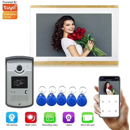 Tuya Smart Wired/WIFI 1080P AHD 10" Monitor Video Door Phone Intercom for home IR Camera RFID Unlock