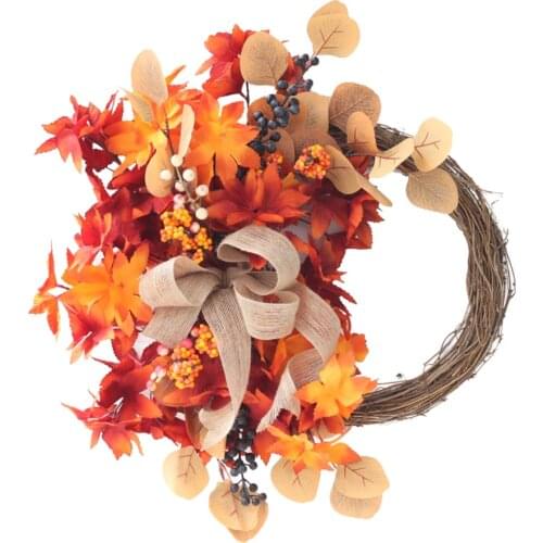 Harvest Wreath Thanksgiving Decoration Autumn Fake Floral Berries 46cm Durable Home Unique Party PVC Garland Artificial Flower