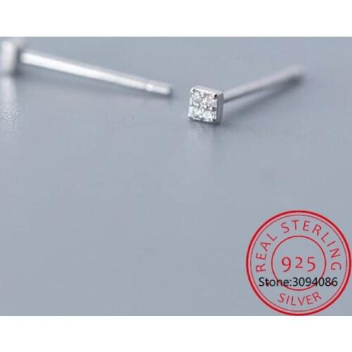 Small Cute Square Clear CZ Stud Earrings Fashion 100% 925 Sterling Silver Tiny Crystal Studs Ear For Women Jewelry Gift