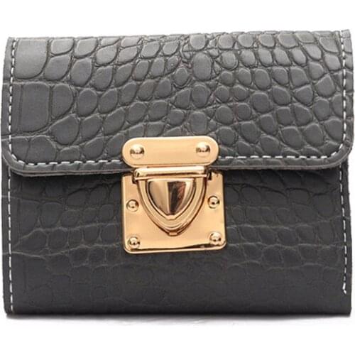 Women Solid Color Wallet 3 Folds PU Leather Stone Texture Purse for Ladies Best Sale-WT