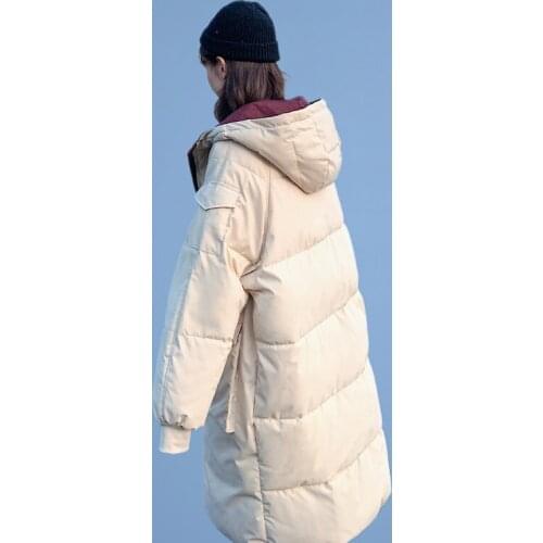 2021 Autumn Winter Women Fashion Down Coat Chic Pockets Zipper Long Jacket Hooded Casual Loose Outwear Parkas