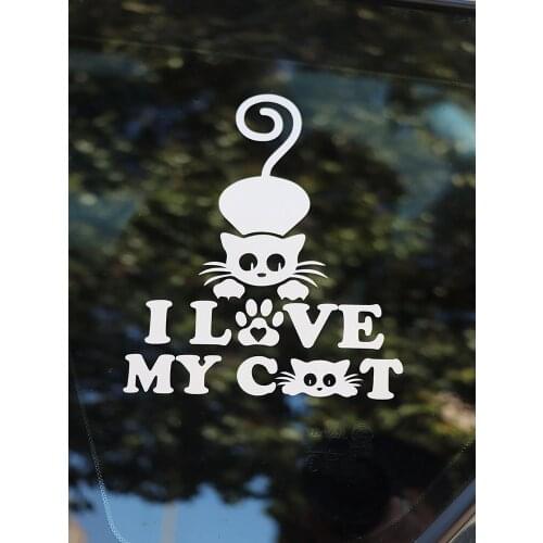 ZTTZDY 14.1*16.3CM I Love my Cat Car Sticker Standing tail cat Vinyl Decal Black/Silver ZJ4-0175