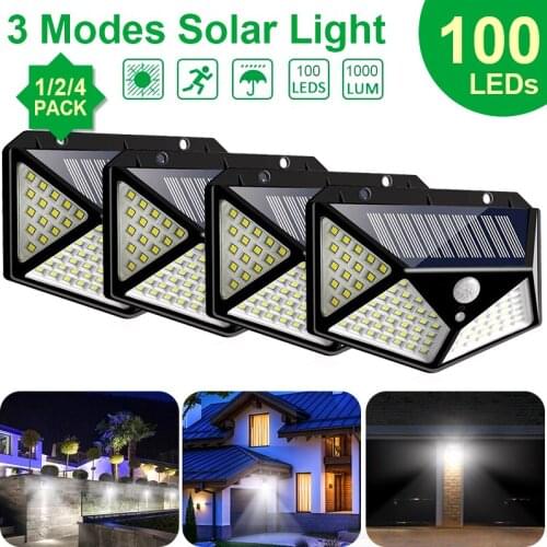 1/2pcs LED Solar Power Light 100 LEDs PIR Motion Sensor Wall Light IP65 Waterproof 3 Lighting Mode Garden Lights Security Lamp