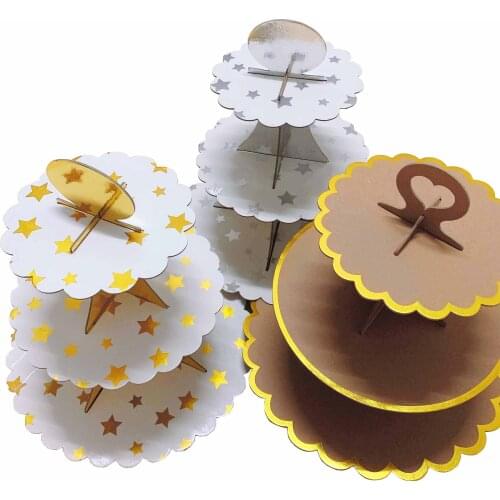 1pc 3 Tiers Cupcake Stand Paper Cake Holder Platter Wedding Decorations Craft Cake Stand Birthday Supply
