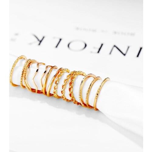 14PCS/Set Vintage Gold Color Knuckle Rings Set For Women Geometric Round Twist Weave Finger Ring Female Fashion Jewelry