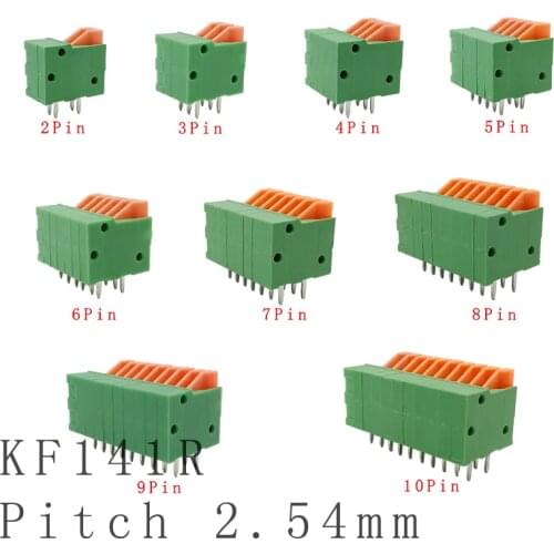 20Pcs KF141R Pitch 2.54mm PCB Mounted Spring Screless Right Angle Terminal Blocks Connector 2/3/4/5/6/7/8/9/10Pin 150V 2A for 26