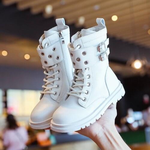 2021 Kids Fashion Little Girl Shoes Child Sneaker Autumn Boots Girl Middle Tube Boots White Black 3 4 5 6 7 8 9 10 11 12 Years