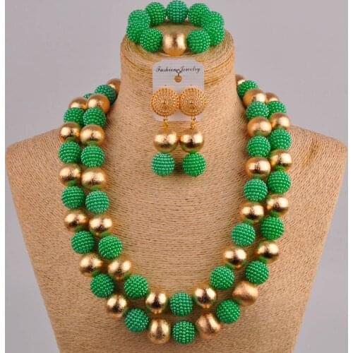 24inches green african necklace beads jewelry set simulated pearl nigerian traditional wedding jewelry set FZZ76