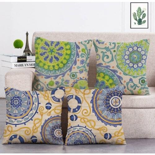45 x 45cm cushion cover Green Geometric Cotton Linen Throw Pillow Case Cushion Cover Home Decor T01