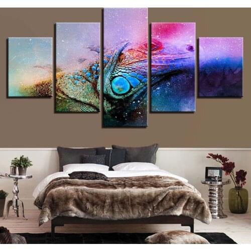 5 Pieces Colour Abstract Lizard Canvas Paintings HD Prints Chameleon Posters Home Decor Living Room Wall Art Framework Pictures