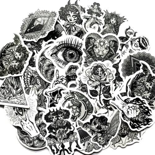 50Pcs The Black and White Gothic Sticker For 2021 Suitcase Skateboard Laptop Luggage Fridge Phone Car Styling DIY Decal Sticker