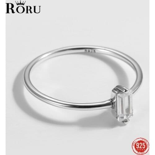 925 Sterling Silver Ring for Women Rectangle White Zircon Oxidized Silver Ring Simple Fashion Rings Fine Jewelry Gift