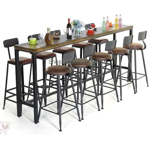 Bar Chair Wooden Industrial Wind Net Red Wine Bar Household High Stool New Chinese Back Commercial Milk Tea Shop Simple