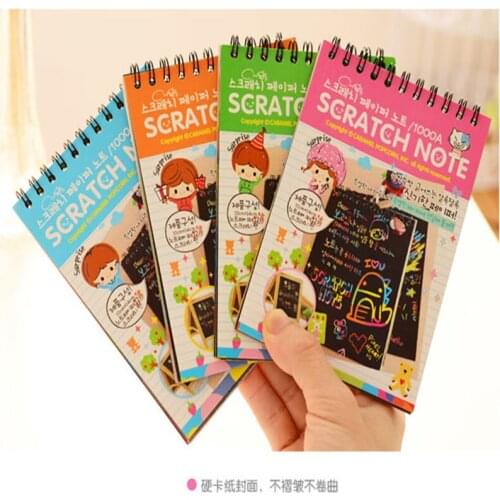 4pcs Scraping Painting Scratch Note 10pages Students Color Drawing Book Kids Toys Magic Paper Writing Multi Colors Stationery