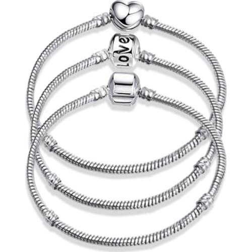 New Original Charm Bracelet Rose Gold Silver Color Alloy Snake Chain Basic Bracelets For Fashion Women Bead DIY Jewelry Dropship