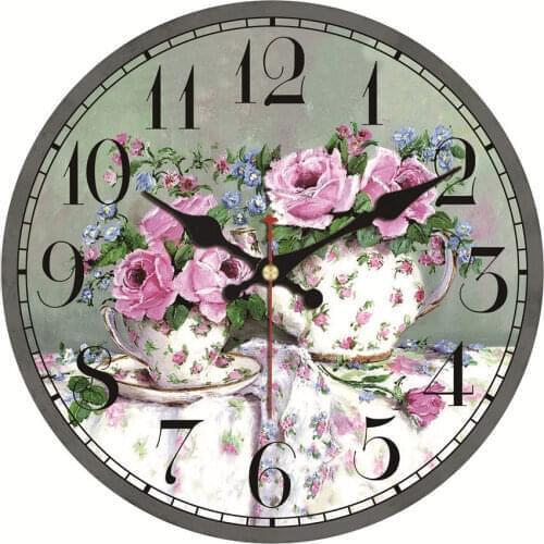 Clocks Wall Home Decor Pink Rose In Vase Oil Painting Clock Watches Big Arab Numerals Vintage Large Wall Clocks Art