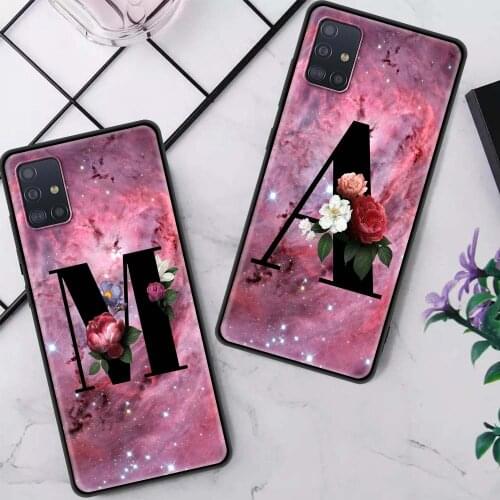 Letter A B Flowers Pink Case For Samsung Galaxy A51 A71 A21s M31 A31 A91 A41 A42 A21 M51 M21 F41 Cas Black Shell Phone Coque