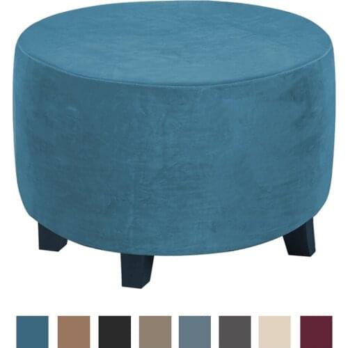Round Stretch Ottoman Cover Polyester Fabric Round Ottoman Slipcover Removable Covers Home Furniture Protector