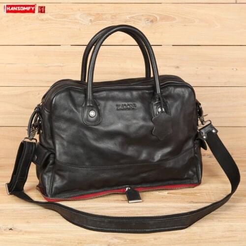 Business Briefcase Leather Handbag Shoulder Messenger Bag Genuine Leather Men Laptop Bag Travel Bags Mens First Layer Cowhide