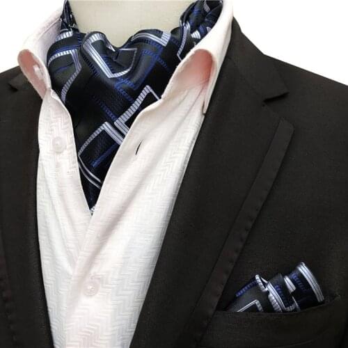 Plaid Pattern Designers Ascot Neckerchief Set Woven Formal Scarf for Man