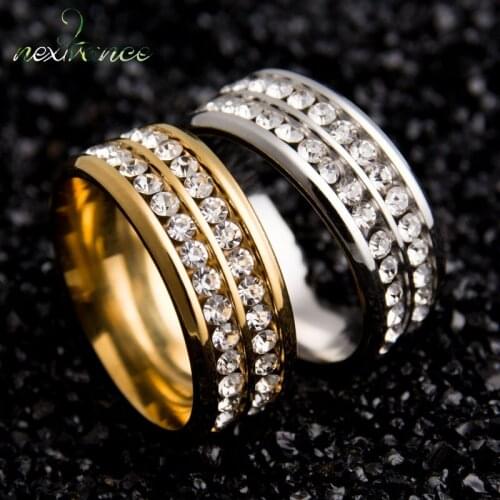 Nextvance Silver Color Gold Color AAA CZ Stone Thin Ring Two Row Titanium Finger Ring For Women Men Promise Jewelry