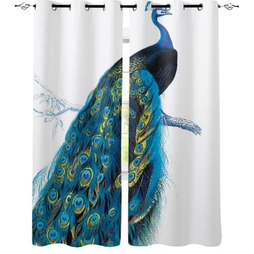 Peacock Feather Elegant White Window Curtains For Living Room Bedroom Home Decoration Panels For Kitchen Kids Curtains