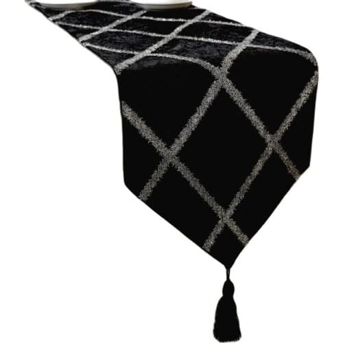 European style black velvet table runner with silver threads long table corner cloth decorations