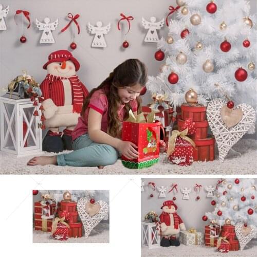 Photography Christmas Backdrop Winter Snowmen White Christmas Tree Gifts Child Party Decor Background Photographic Photo Studio