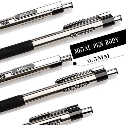 M&G Black Blue Red 12pcs/lot Metal Gel Pen 0.5mm netural Pens with Gel ink Pen writes refill for school